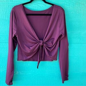 BORN PRIMITIVE TIE FRONT LONG SLEEVE ACTIVEWEAR TOP SIZE XL BURGUNDY PURPLE